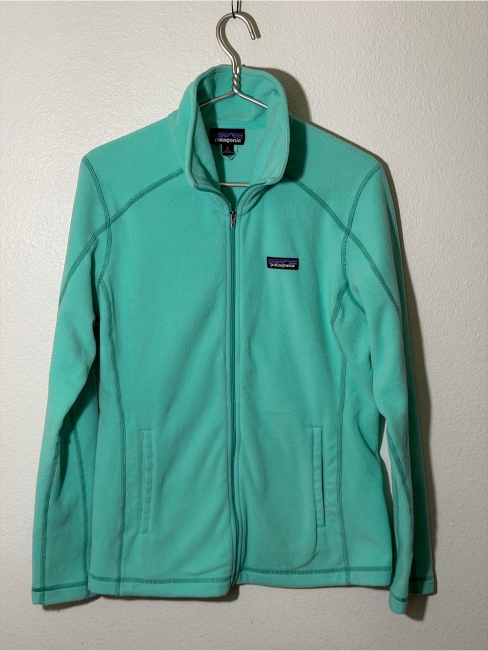 Patagonia Fleece Jacket Women’s L Teal Micro D Full Zip Mock Neck Lightweight